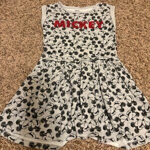 Disney Mickey Mouse Dress 9/10 Gray All Over Graphic Glitter Mickey Red Logo